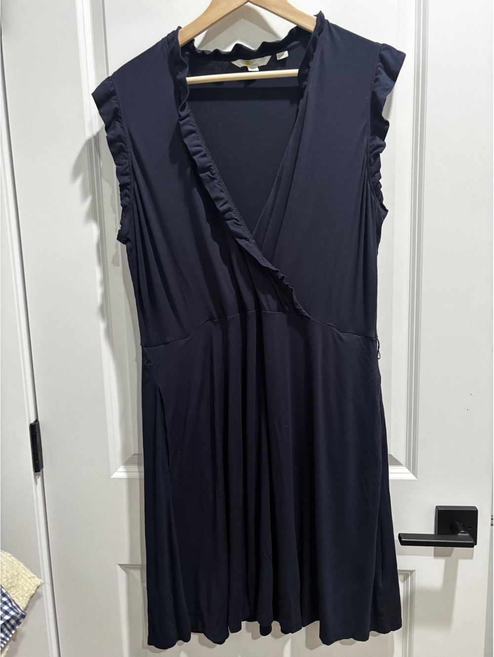 Boden Navy Ruffle V-Neck Faux Wrap Jersey Dress UK 20R US 16/18R